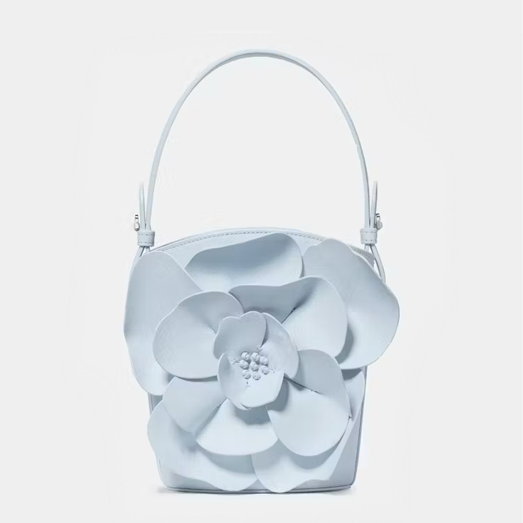 Kate Spade Flora Leather Bucket Crossbody Bag, Pale Sapphirine Blue New Nwt